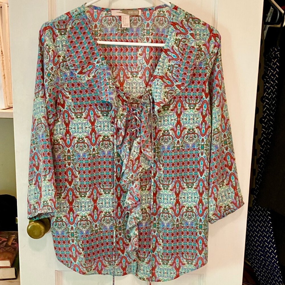 Forever 21 Multicolored Patterned Blouse, Size S